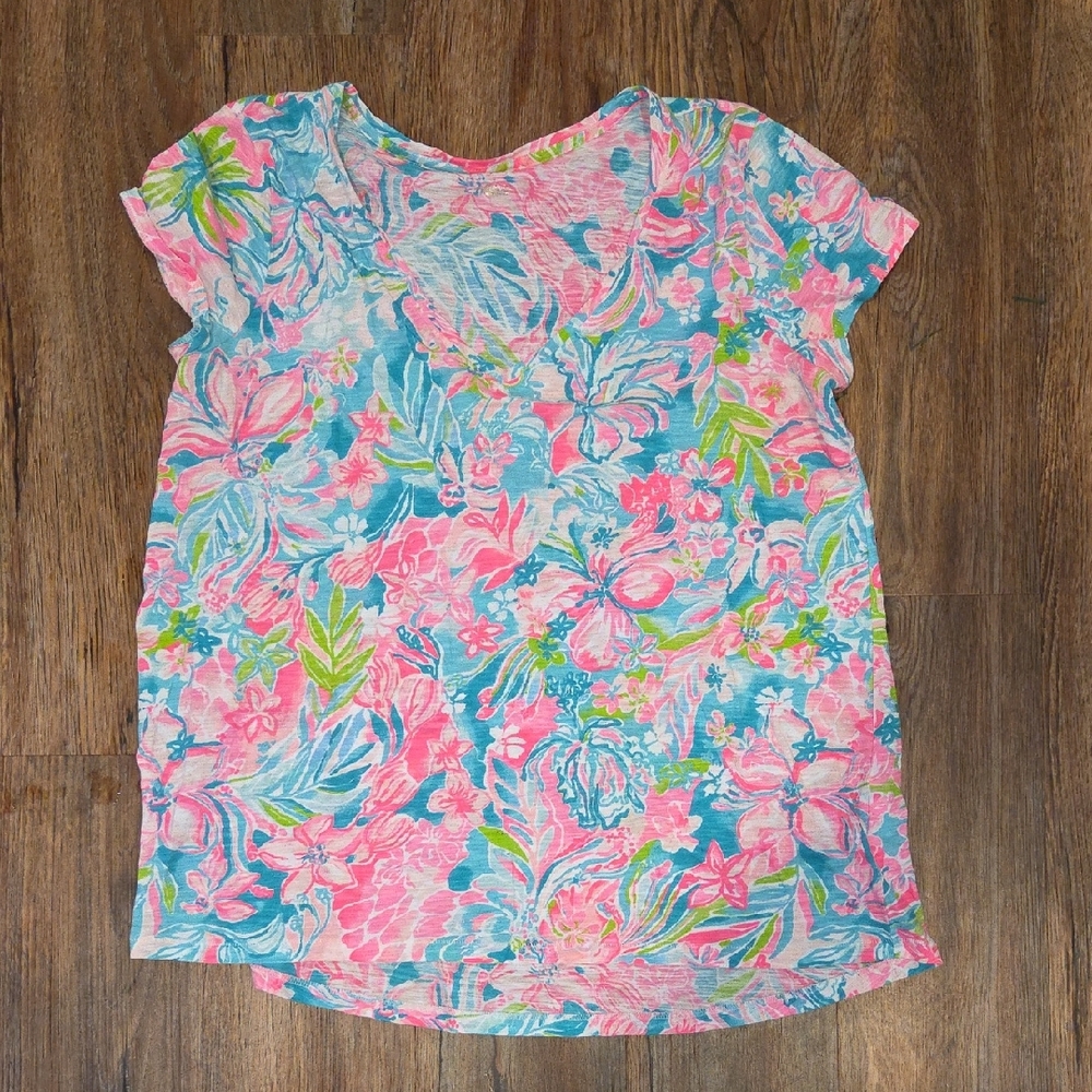 Lilly Pulitzer Pink and Blue Floral Etta Top
